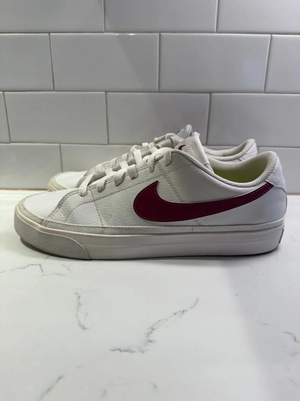 Nike Court Legacy Next Nature White Rosewood Leather Low Top Lace Up Sneakers Me